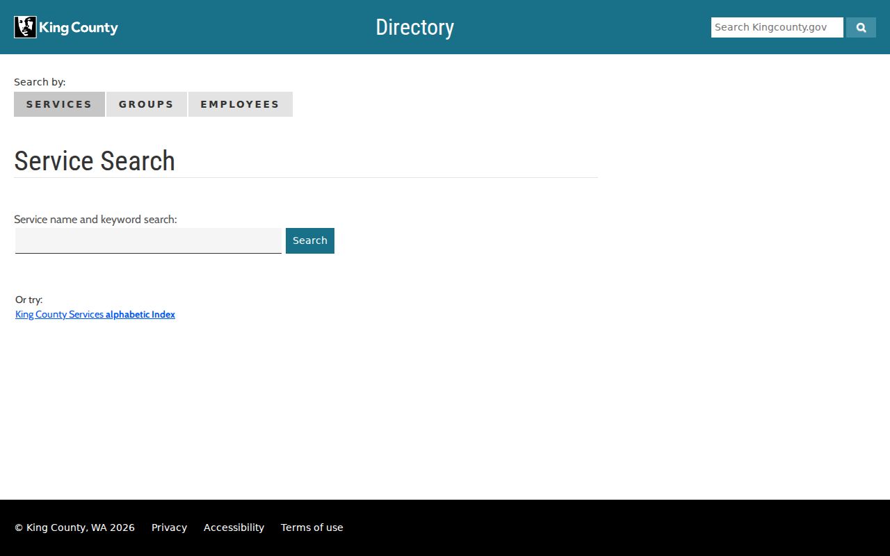 King County employee directory search for people groups and services