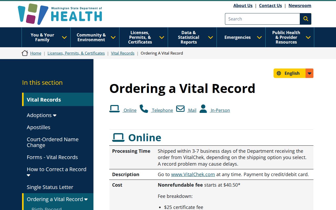 Mercer Island public records vital certificate ordering routes