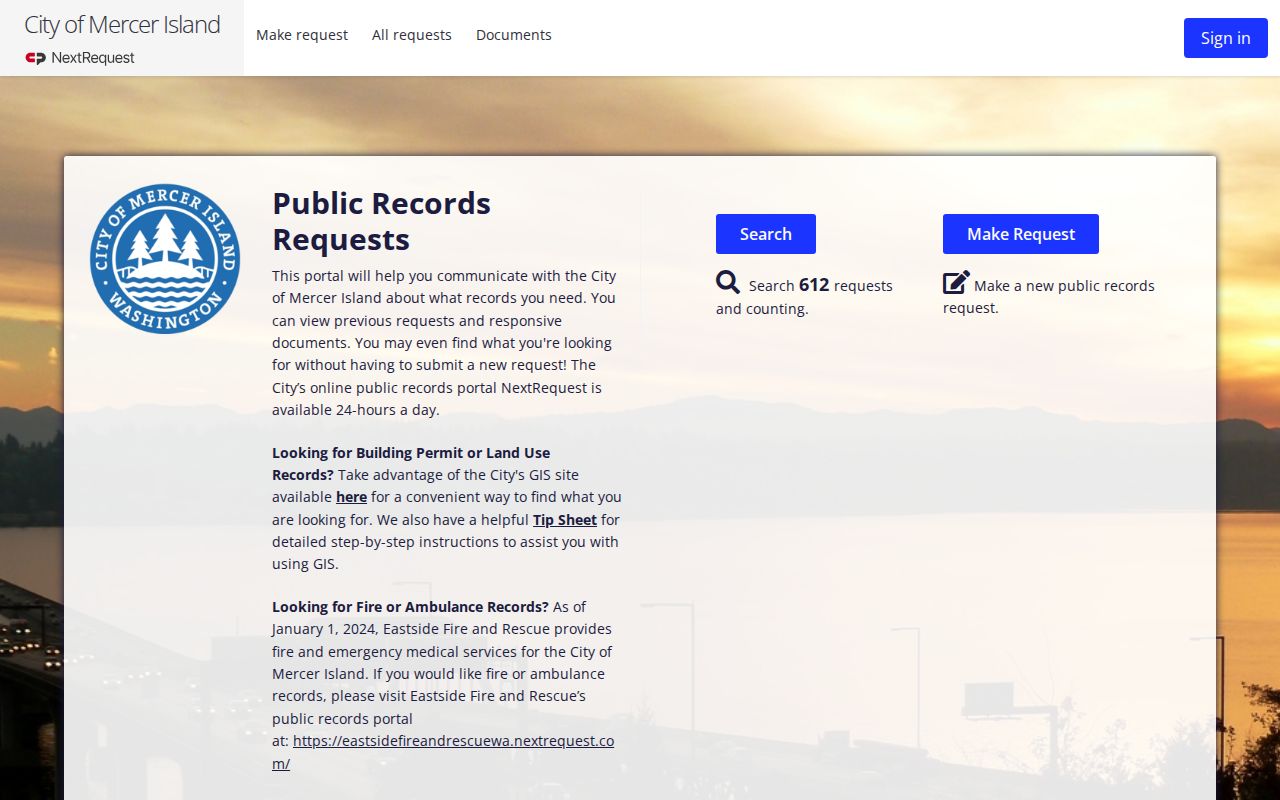 Mercer Island public records request portal and release archive